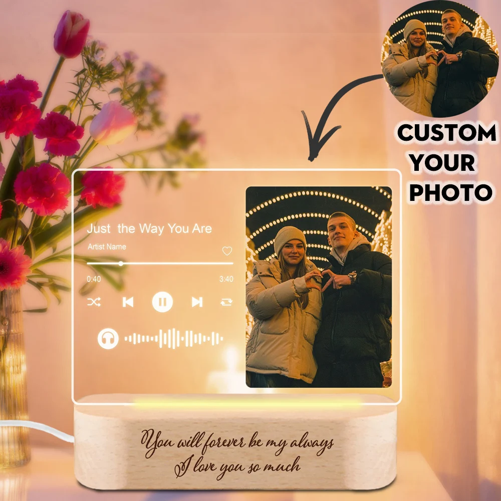 

Персонализированная 3D Ночная лампа для пары фото акриловая фотолампа с текстом под заказ Подарок на годовщину день рождения ко Дню Святого Валентина для него/нее