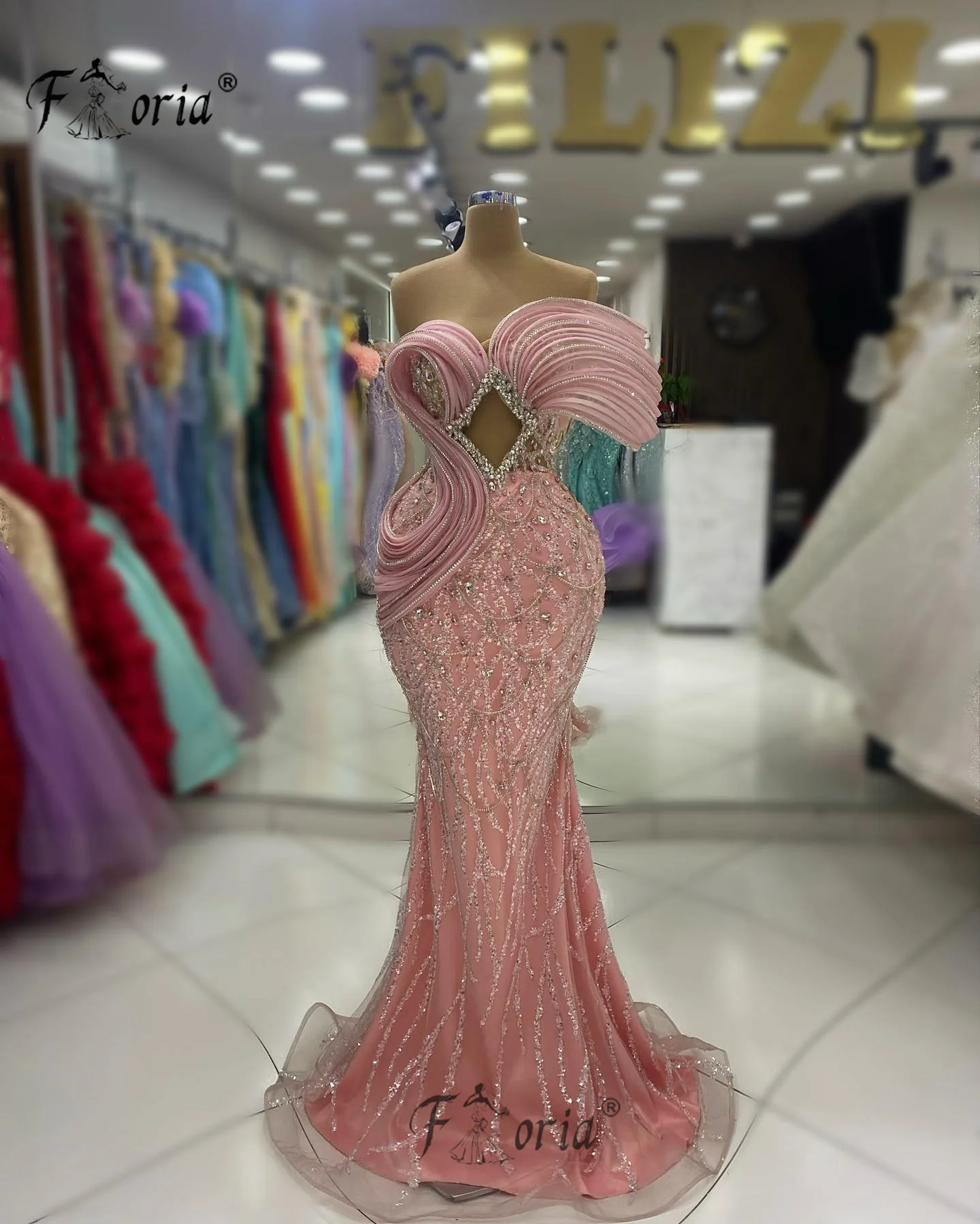 

Elegant Woman Prom Dresses 2024 One Shoulder Blush Pink Sparkly Beads Tassel Evening Gowns Crystals Sequin Fashion Robes soirée