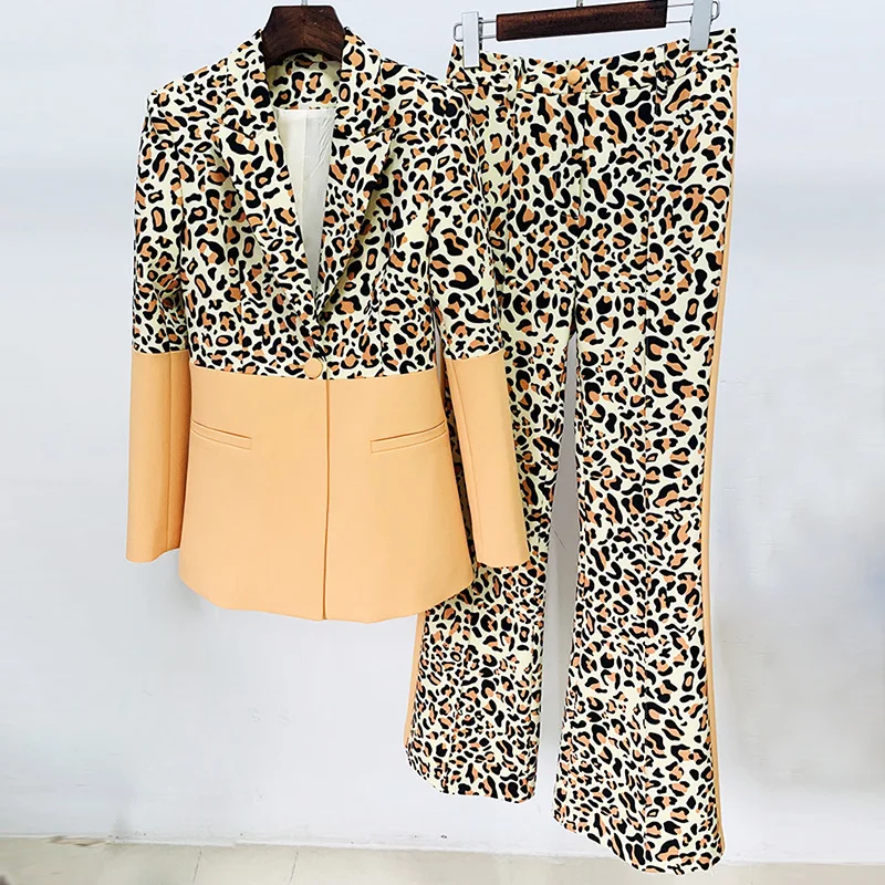 Elegant Fashion Leopard Print Patchwork Color Suit Women Single Button Blazer Flare Pants 2 Piece Set High Street Casual Outfits
Elegant Fashion Leopard Print Patchwork Color Suit Women Single Button Blazer Flare Pants 2 Piece Set High Street Casual Outfits