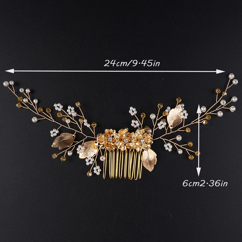 Gold Crystal Rhinestone Flower Leaf Wedding Hair Comb Headband Handmade Pearl Bridal Headdress Party Hair Accessories Headpieces 7 S2cc20657a7514ac9a7094e9c851192edZ