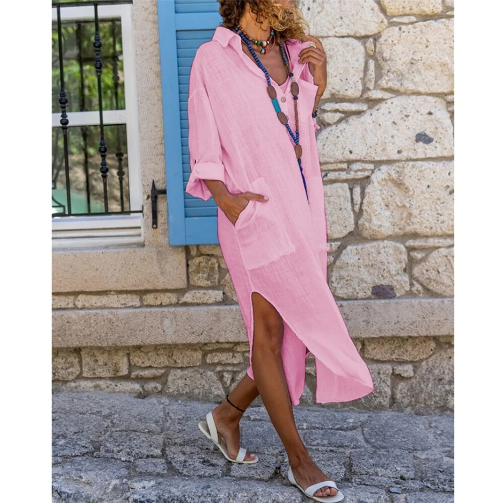 Summer Women's Long Shirt Dresses Beach Vacation Cover Up Button Open Loose Casual Shirt Cotton Linen Long Dress Robe Overhemden
Summer Women's Long Shirt Dresses Beach Vacation Cover Up Button Open Loose Casual Shirt Cotton Linen Long Dress Robe Overhemden