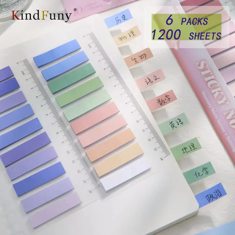 

KindFuny 6 Packs 1200 Sheets Morandi Gradient Color Sticky Note Kawaii Sticky Notes Cute Index Memo Pad Bookmark Paper Sticker