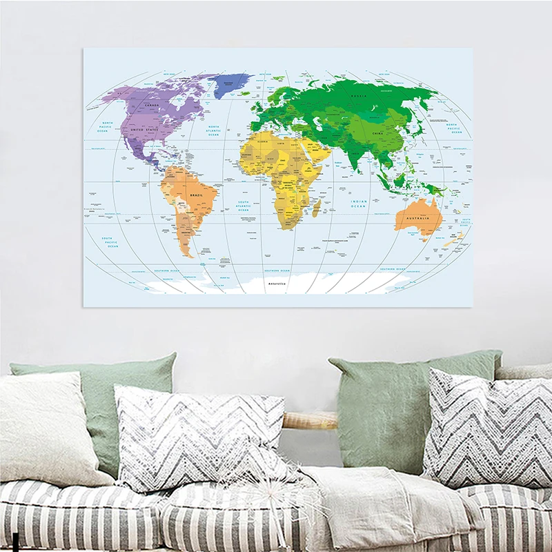 

150x225 см Нетканая карта мира проекция Меркатора без флагов страны для образования и культуры