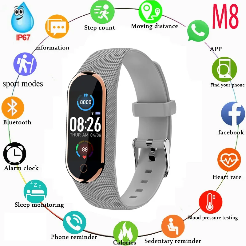 

2023 New M8 Smart Bracelet Heart Rate/Sleep/Blood Oxygen Monitoring Exercise Pedometer Bluetooth Photo Call Reminder Watch