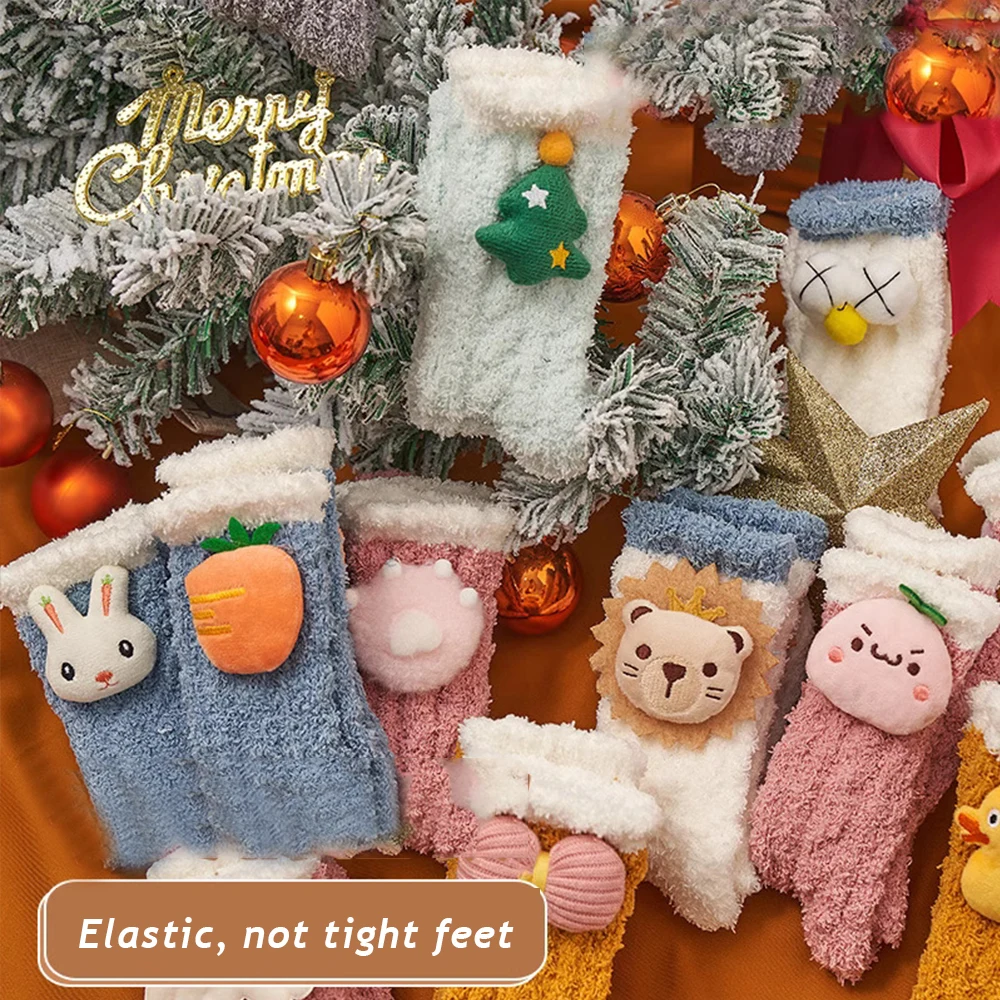 

Women Fluffy Floor Socks Cute 3D Doll Cartoon Animal Fuzzy Socks Winter Warm Fleece Cute Elk Wing Cat Socks Home Sleep Sock