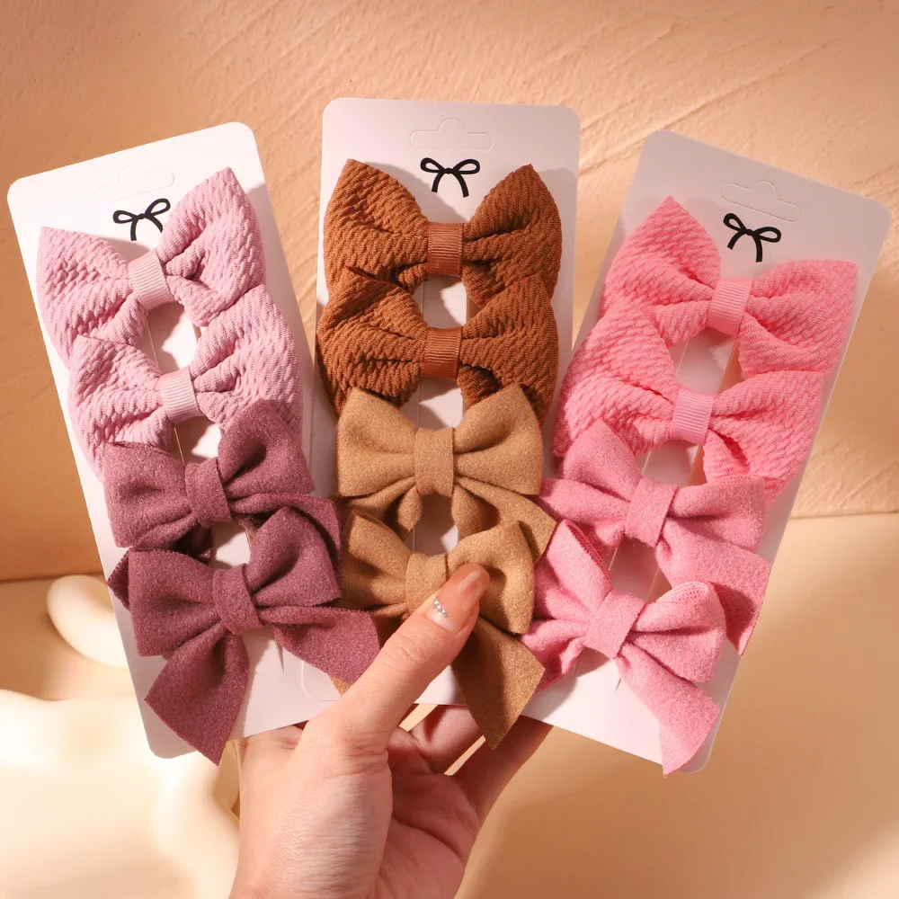 

4Pcs/Set Solid Candy Color Bow Hairpin Hairclip for Kids Nylon Barrette Flower Baby Girl BB Barrettes Hair Accessories Wholesale