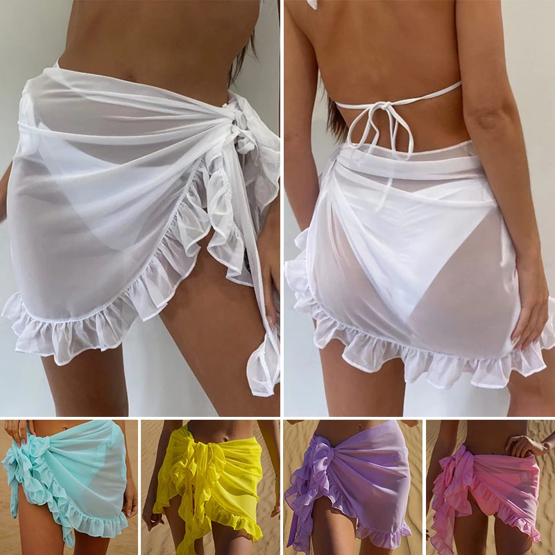

Sexy Women Short Sarongs Swimsuit Coverups Beach Bikini Wrap Sheer Short Skirt Chiffon Scarf Cover Ups for Swimwear