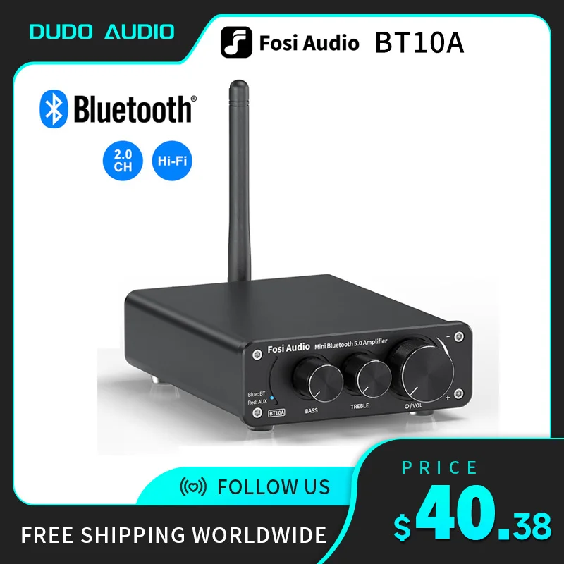 

Fosi Audio Bluetooth 2 Channel Sound Power Stereo Amplifier TPA3116D2 Mini HiFi Digital Amp for Speakers 50W BT10A Treble & Bass