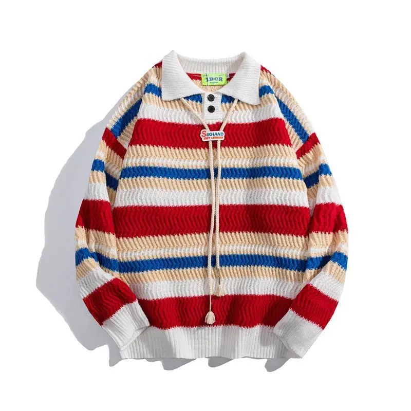 Autumn and winter men's sweater rainbow stripes polo collar knit sweater high street trend retro casual couples suit pullover
Autumn and winter men's sweater rainbow stripes polo collar knit sweater high street trend retro casual couples suit pullover