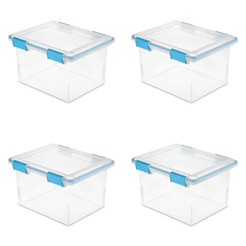 

Sterilite 32 Qt Gasket Box Clear Base and Lid Blue Aquarium Set of 4 organizer storage box closet organizer