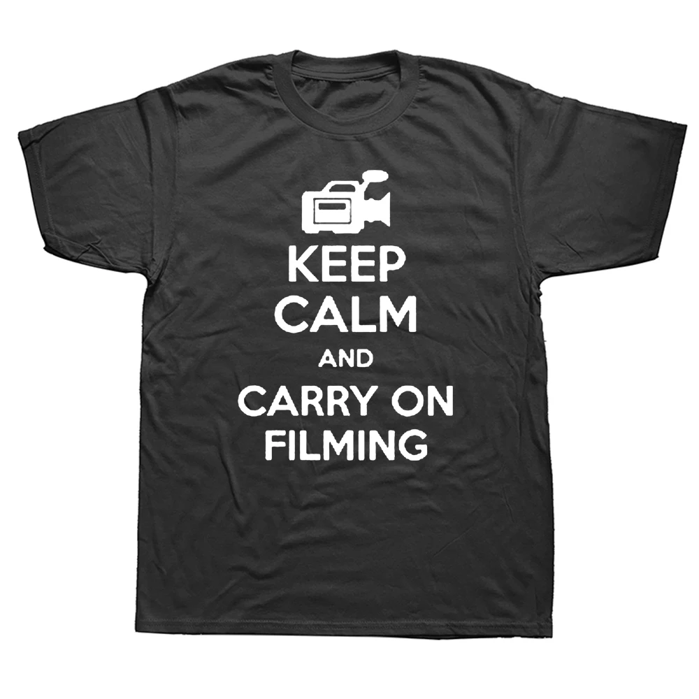 Футболка для режиссера видеокамеры Keep Calm and Carry on хлопковая повседневная мужская