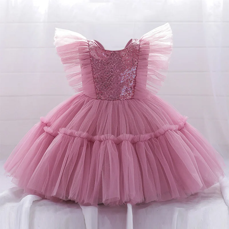 

Summer Sequin Baptism Princess Tutu Party Costume Toddler 1st Birthday Pink Dress For Baby Girl Clothes 0-5 Year Christening