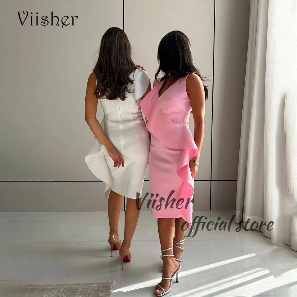 

Viisher Pink White Mermaid Evening Dresses for Women V Neck Sleeveless Formal Dress Spandex Satin Arabian Prom Party Gowns 2024