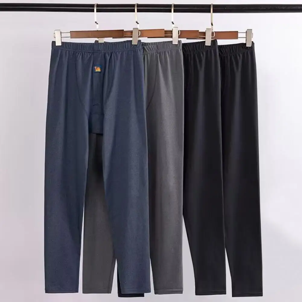 

Cold-resistant Cotton Pants Thick Warm Men's Winter Bottoming Pants Elastic U Convex Waist Solid Color Homewear Pajama Pants