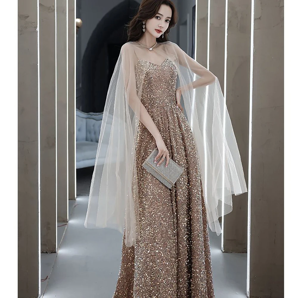 Shiny Sequins Slim Party Dresses Luxury Floor Length Spaghetti Strap Dresses Exuqisite Women Formal Banquet Gown With Mesh Shawl
Shiny Sequins Slim Party Dresses Luxury Floor Length Spaghetti Strap Dresses Exuqisite Women Formal Banquet Gown With Mesh Shawl