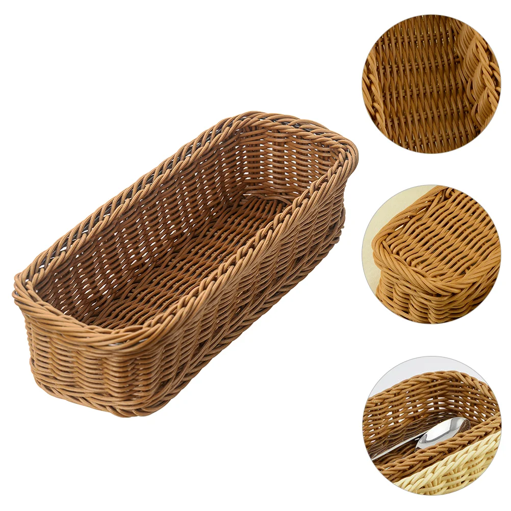 

Plastic Rattan Woven Cutlery Storage Basket Chopsticks Holder Spoons Fork Storage Box Container Tableware Organizer