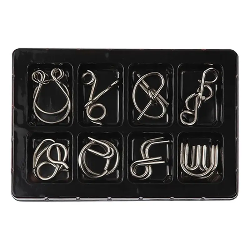 

Brain Teasers Metal Wire IQ Puzzles 8pcs Disentanglement Puzzle Unlock Interlock Toys IQ Puzzle Brain Teaser Chinese Ring Magic