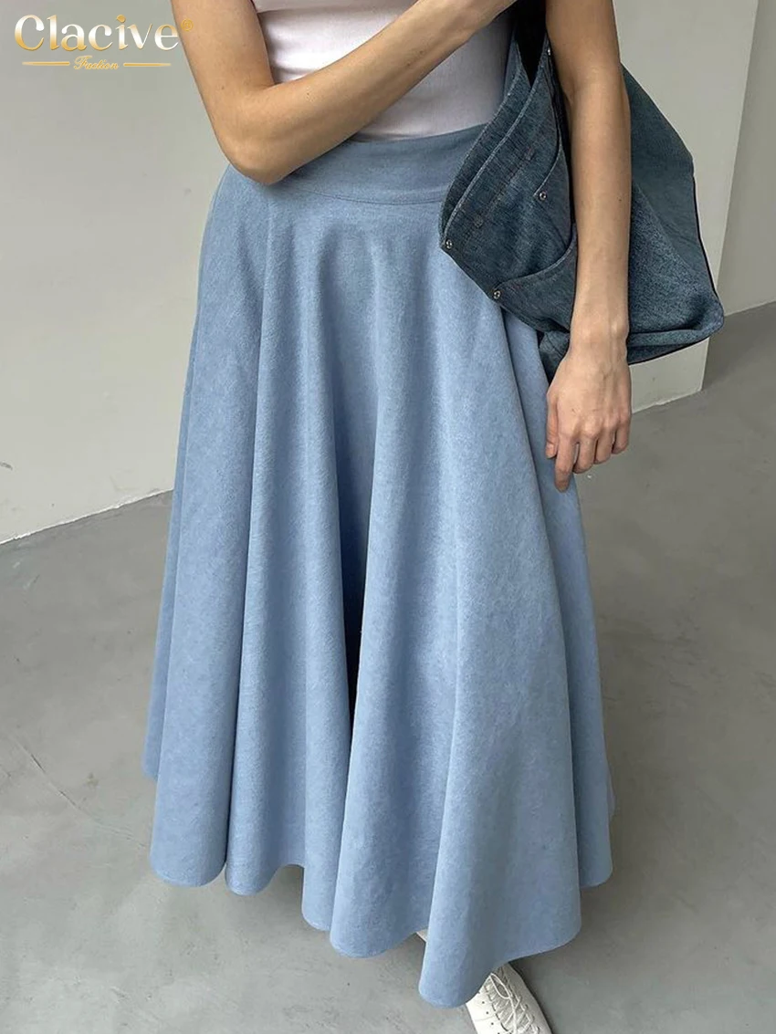 

Clacive Fashion Loose Blue Denim Women's Skirts 2024 Elegant High Waist Office Ankle Length Skirt Casaul Pleated Skirt Female