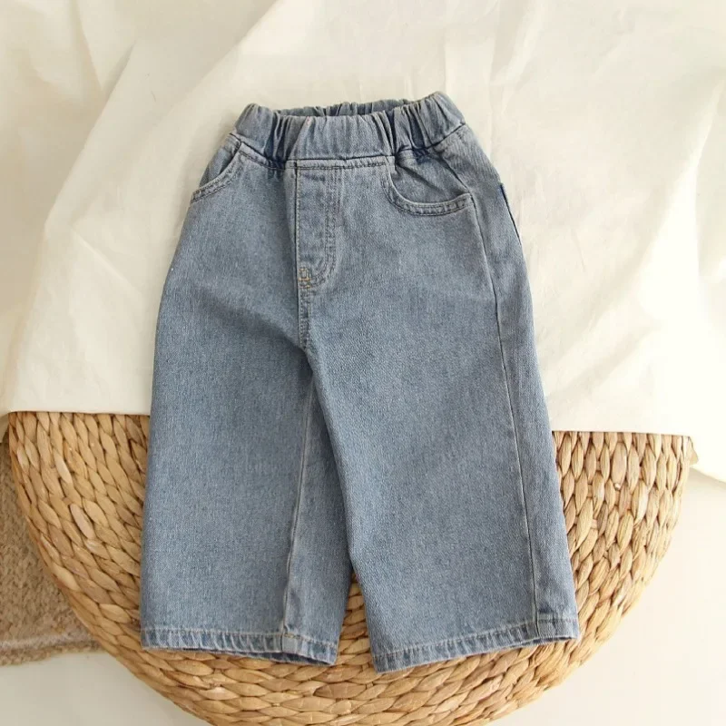 

Новинка 2024, весенние детские брюки, осенние джинсовые Мягкие свободные джинсы для мальчиков, повседневные широкие брюки для девочек, детские джинсы