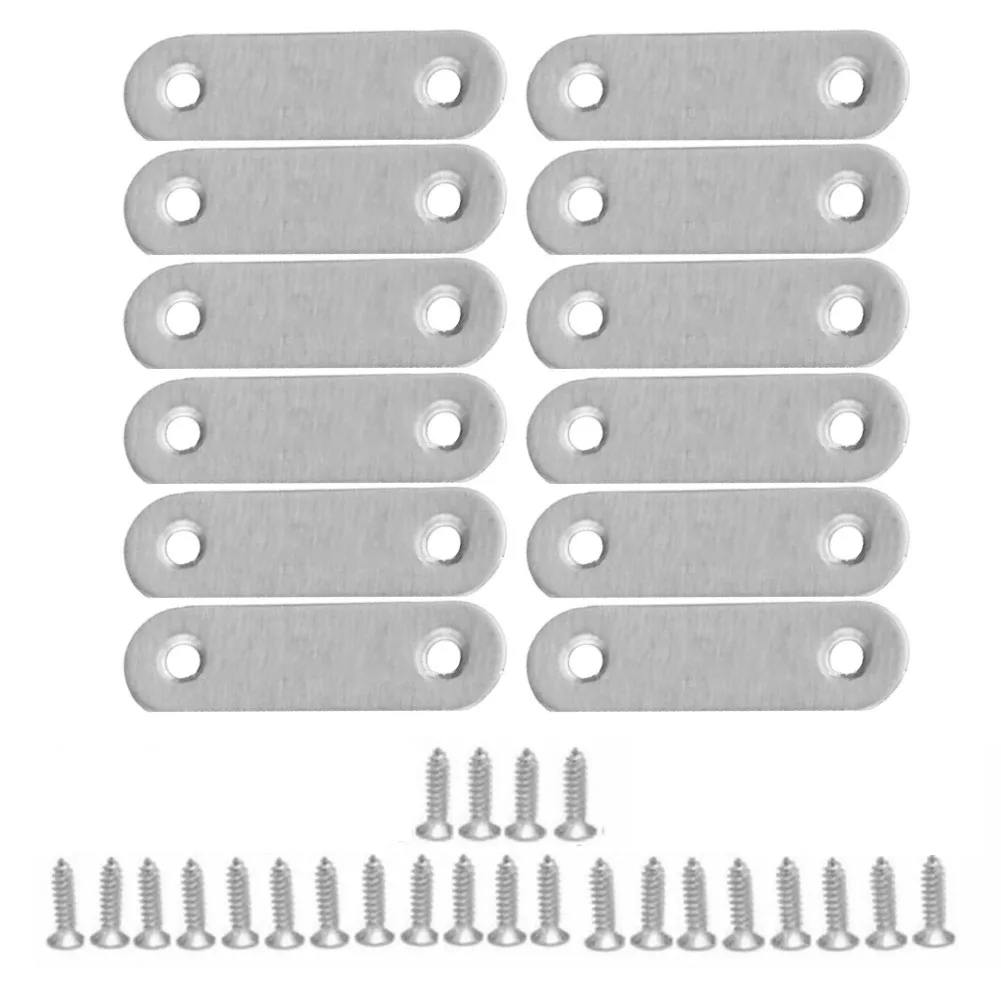 

12pcs Stainless Steel Straight Flat Corner Brace Bracket Mending Repair Plates Fixing Connector Furniture Fittings