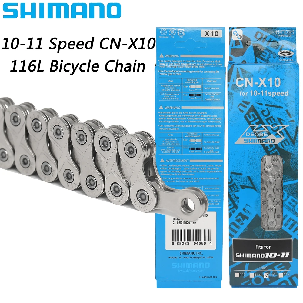 Велосипедная цепь SHIMANO CN-X10 MTB, 10/11 скоростей, 116 звеньев, X10, оригинальные запчасти для горного и дорожного велосипеда
Велосипедная цепь SHIMANO CN-X10 MTB, 10/11 скоростей, 116 звеньев, X10, оригинальные запчасти для горного и дорожного велосипеда