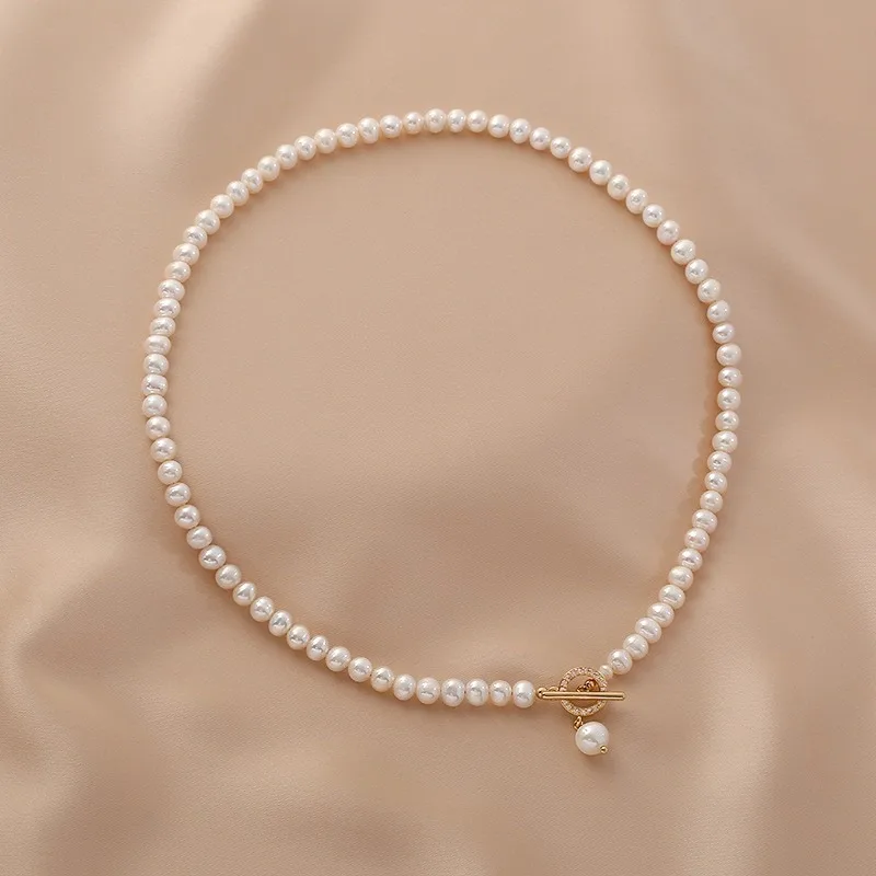 

Minar French Irregular Freshwater Pearl Toggle Clasp Circle Beaded Necklace for Women Female Real Gold Plating Copper Chokers