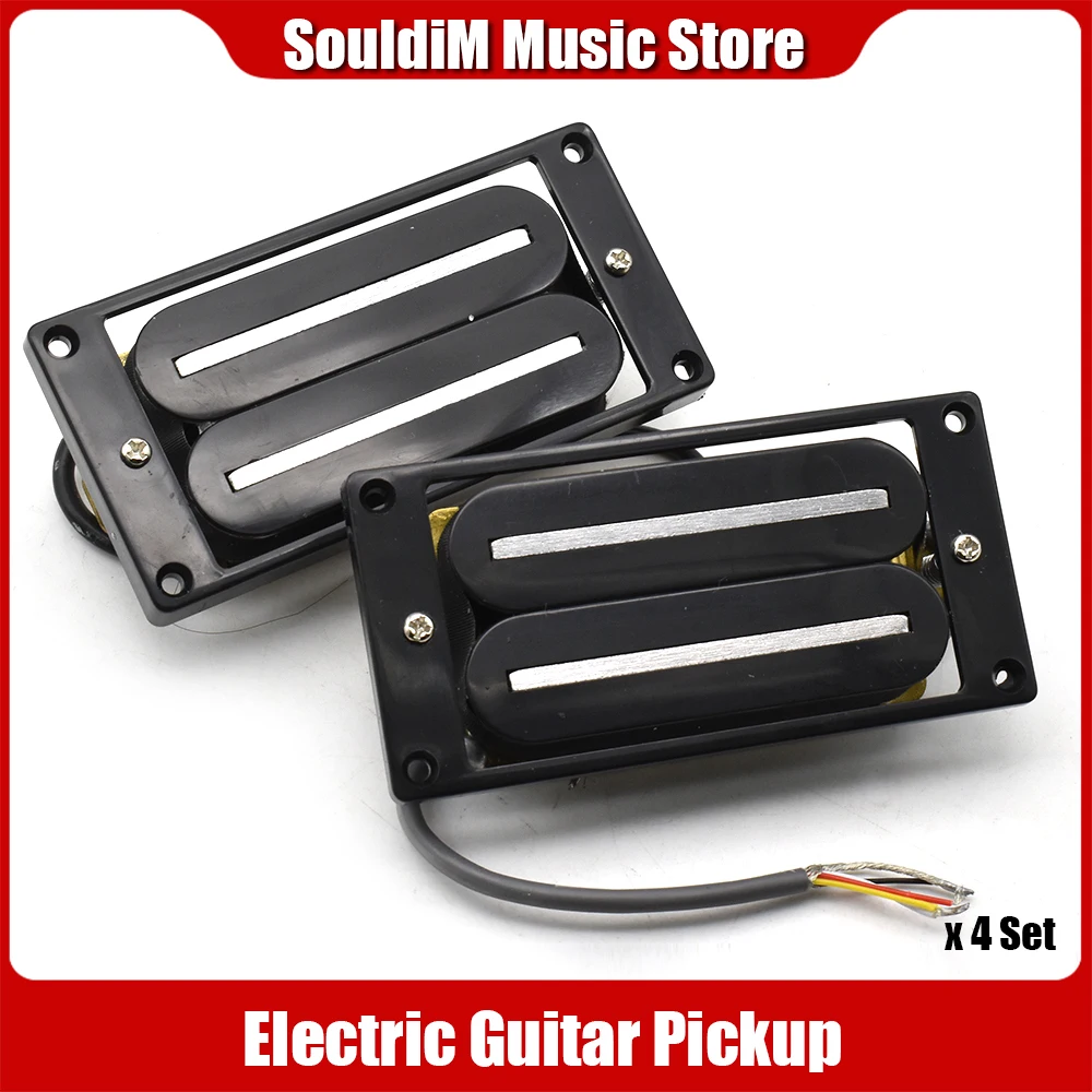 

4Set Double Knife Hot Rail Electric Guitar Humbucker Pickup Ceramic 4-Wire Guitar Parts for Bridge/Neck Black