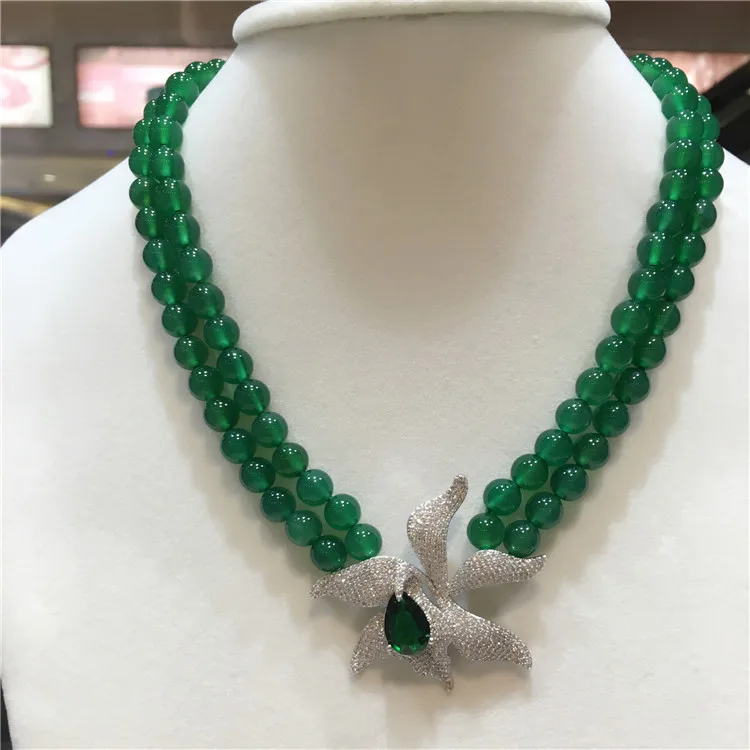 

Women's fashion natural 2rows green stone micro inlay zircon clasp necklace fashion jewelry