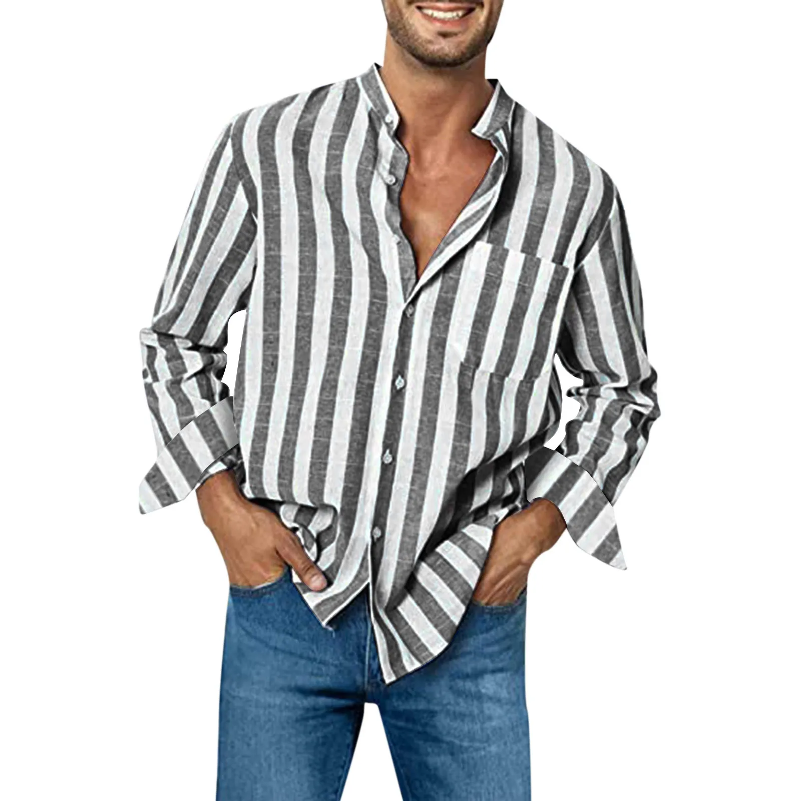 Mens Striped Buckle Collar Shirts And Blouses Fashion Casual Pocket Long Sleeve Shirt Top Long Sleeve Casual Men's T-Shirt
Mens Striped Buckle Collar Shirts And Blouses Fashion Casual Pocket Long Sleeve Shirt Top Long Sleeve Casual Men's T-Shirt