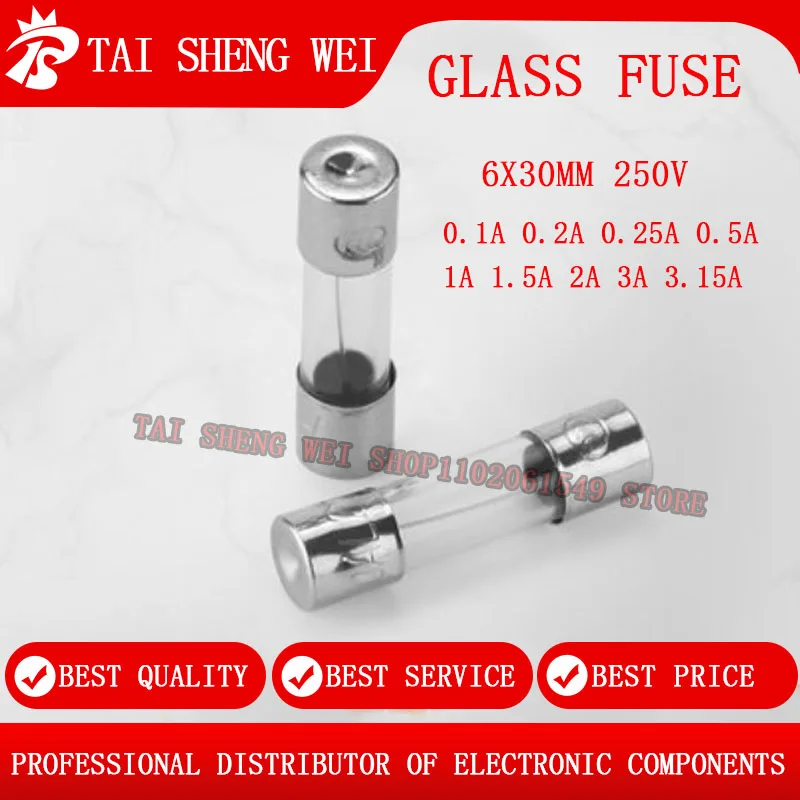 100pcs Glass Fuse 6X30mm 0.1A 0.2A 0.25A 0.5A 1A 1.5A 2A 3A 3.15A 250V Fast Blow Fuses Fusibles
100pcs Glass Fuse 6X30mm 0.1A 0.2A 0.25A 0.5A 1A 1.5A 2A 3A 3.15A 250V Fast Blow Fuses Fusibles