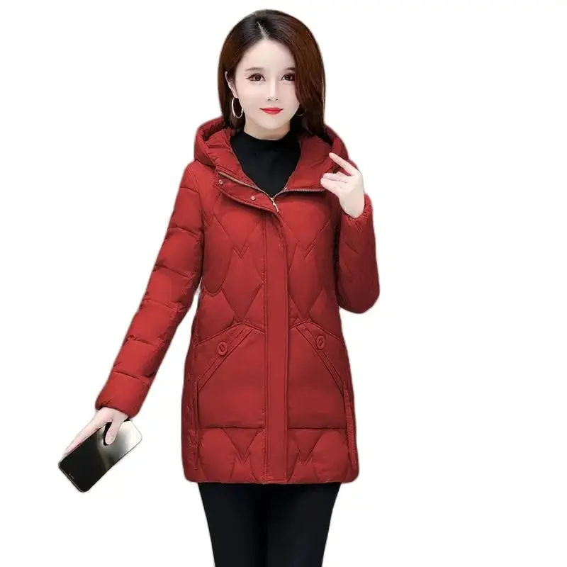 

Новинка 2023, модное зимнее утепленное пальто средней длины с хлопковой подкладкой для женщин, пуховик с хлопковой подкладкой, женская одежда для хлеба