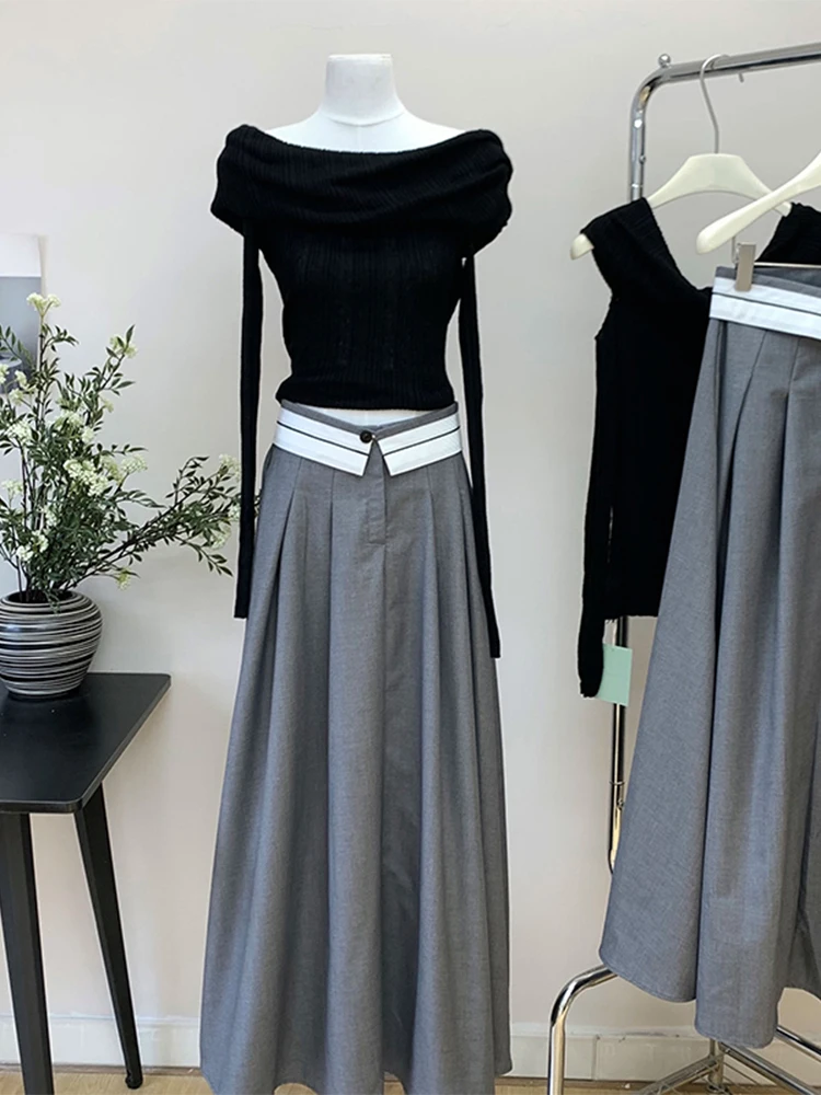 Women 2022 Autumn Winter New Patchwork Retro High Waist Long Skirt Loose Wide Leg Straight Ladies Pleated Skirt French Elegance
Women 2022 Autumn Winter New Patchwork Retro High Waist Long Skirt Loose Wide Leg Straight Ladies Pleated Skirt French Elegance