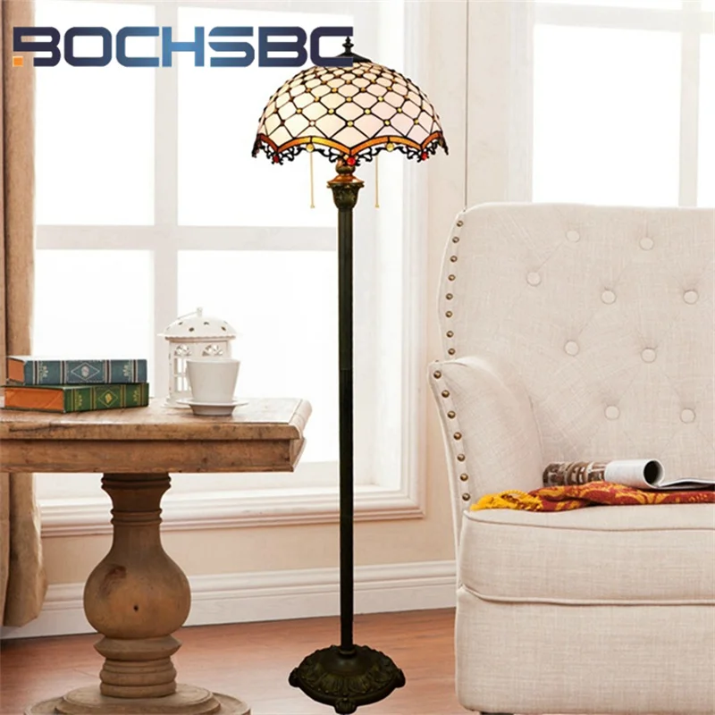 

BOCHSBC Tiffany Mediterranean retro style stained glass floor lamp Art Deco Living room Dining Room Bedroom Hotel Tripod lamp