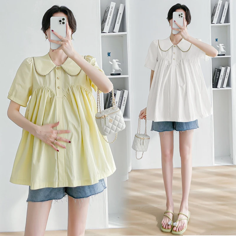 Maternity Summer Clothes Tops Fold Peter Pan Collar T-Shirt For Pregnant Women Solid All Match Slim Pregnancy Shirt High Quality
Maternity Summer Clothes Tops Fold Peter Pan Collar T-Shirt For Pregnant Women Solid All Match Slim Pregnancy Shirt High Quality
