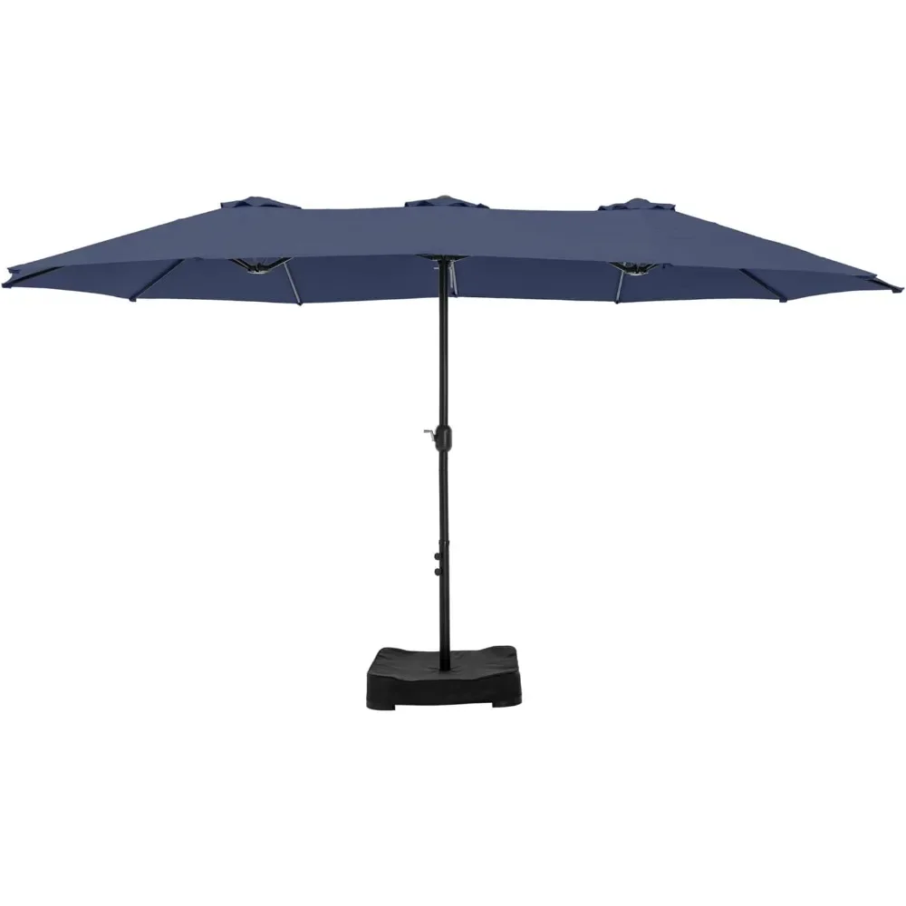 

15 Foot Double-sided Terrace Umbrella with Base, Outdoor Large Rectangular Market Umbrella with Crank, Outdoor Umbrella