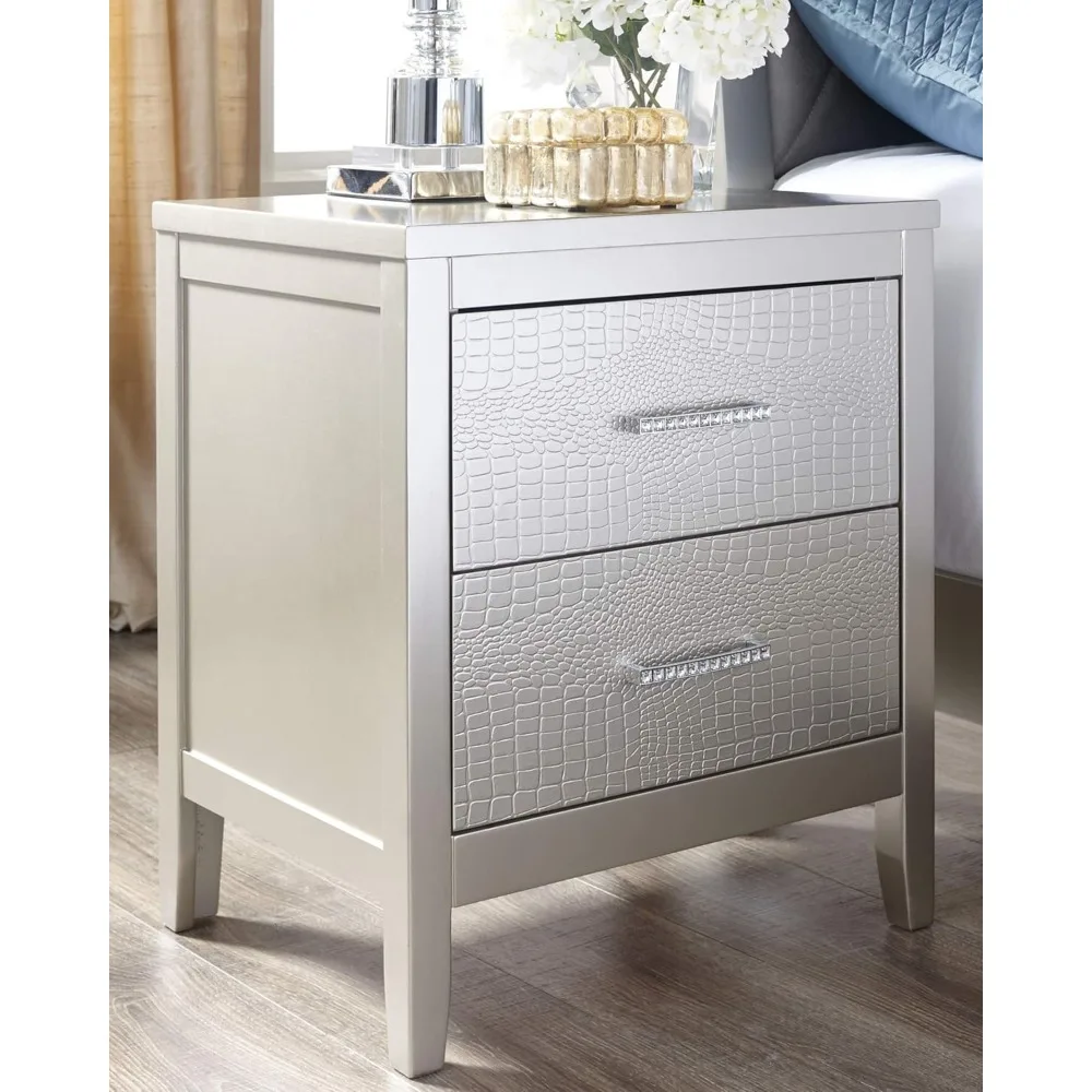 

Side Bed Tables 2 Drawer Nightstand with Faux Shagreen Drawer Fronts Small Table Furniture for Room Bedside Bedroom Home