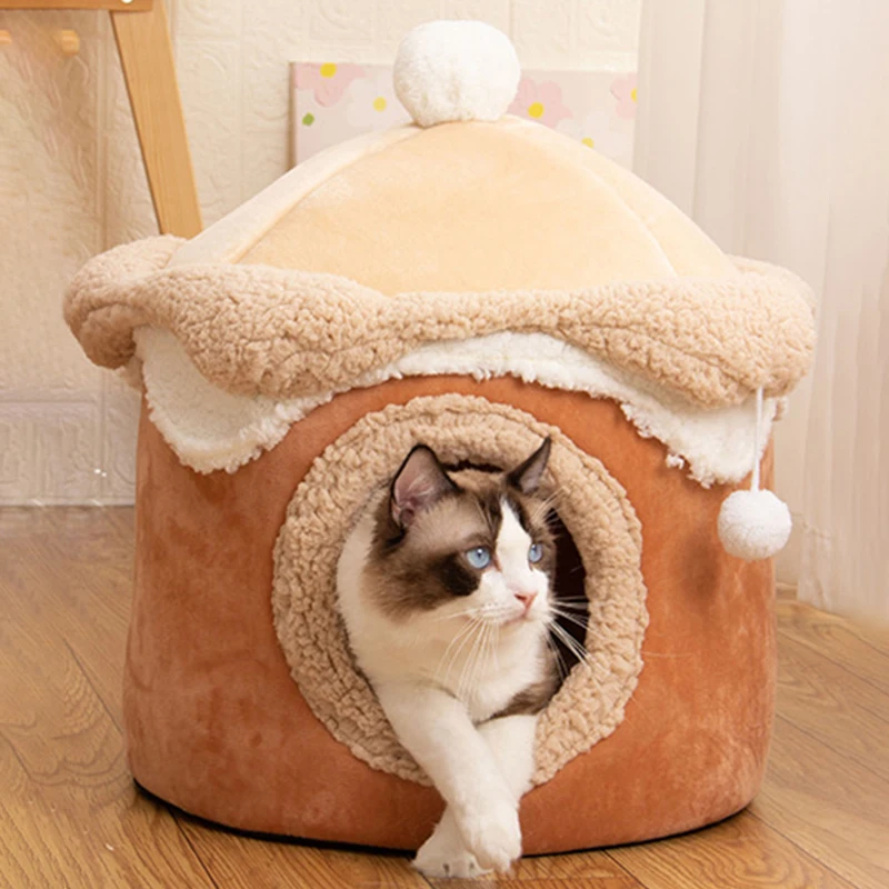 

YOKEE Winter Cozy Pet House Cat Bed Soft Nest Kennel Sleeping Cave Dog Puppy Warm Thickening Tents Bed Nest For Small Dogs Cats