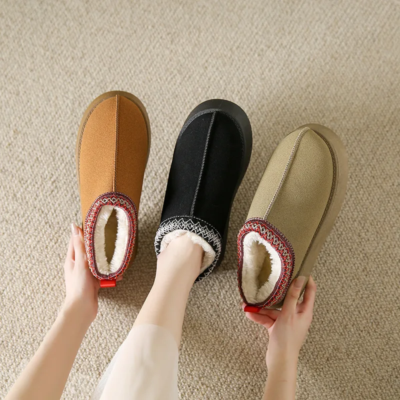 

Women Shoes Fur Slippers Winter Retro Plush Sandals Warm Platform Home Shoes Slip on Lazy Loafers Boots Thick Sole Cotton Shoes