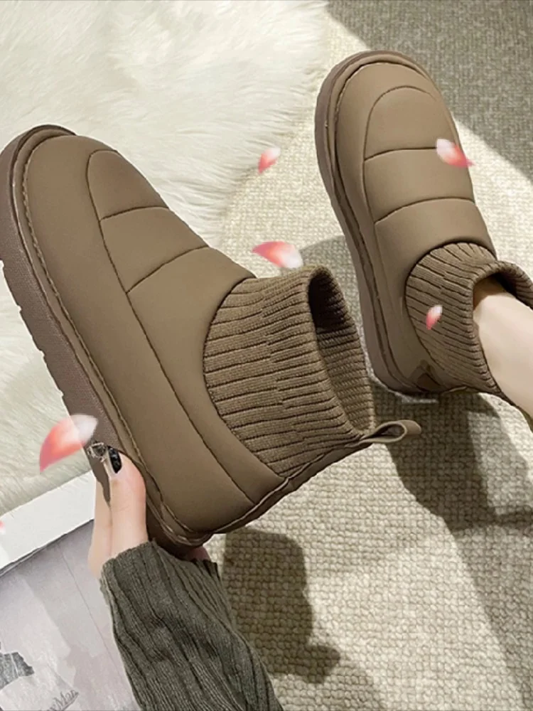 

Padded Boots Round Toe Boots-Women Female Shoes Flat Heel Winter Footwear Australia Cotton Med 2023 Ladies Leather Mid Calf Sno