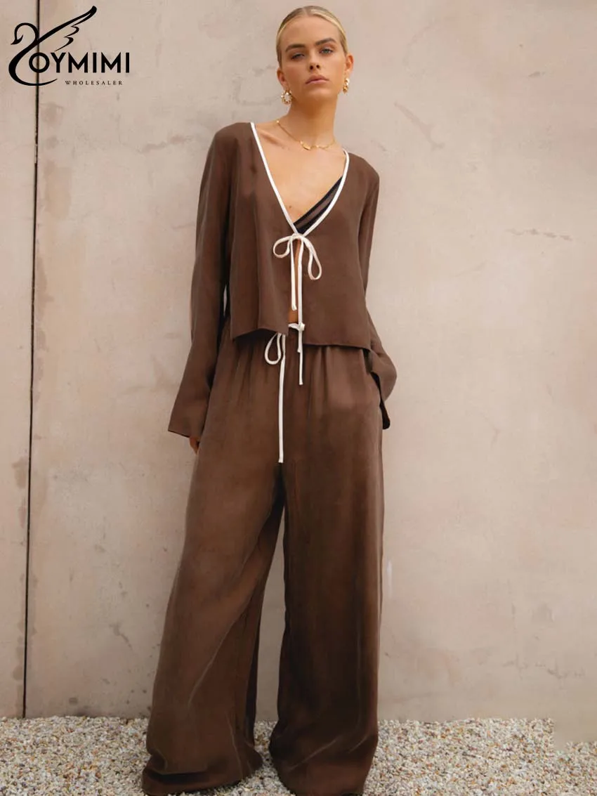 Oymimi Elegant Brown Cotton 2 Piece Set Woman Outfit Fashion Lace-Up V-Neck Long Sleeve Shirts And High Waist Simple Pants Sets
Oymimi Elegant Brown Cotton 2 Piece Set Woman Outfit Fashion Lace-Up V-Neck Long Sleeve Shirts And High Waist Simple Pants Sets