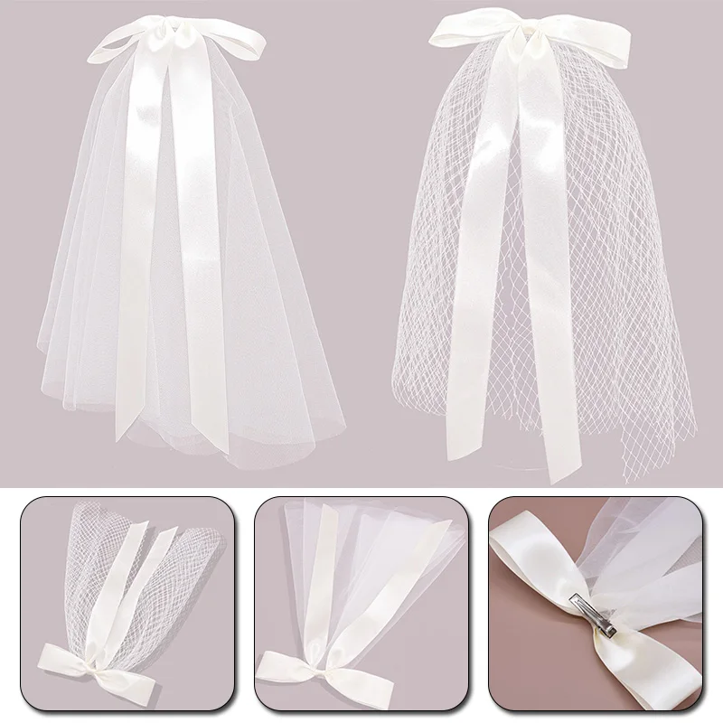 

Charming Wedding Accessories Bridal Veil Bow Knot with Hair Clip Elegant Photography Pop Short Veil for Bride Wedding Headdress
