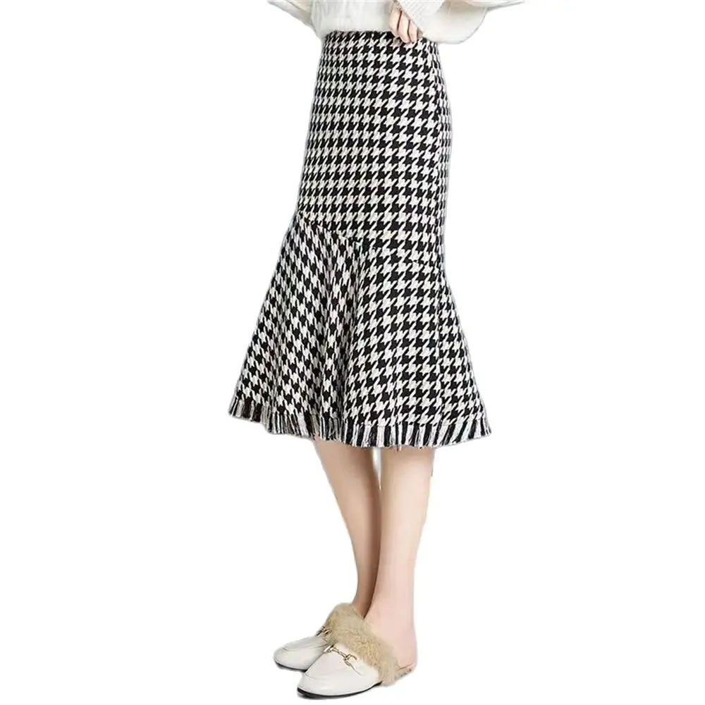 

Осенне-зимняя Элегантная модная юбка-карандаш с принтом «гусиные лапки», Офисная Женская облегающая юбка с высокой талией и разрезом