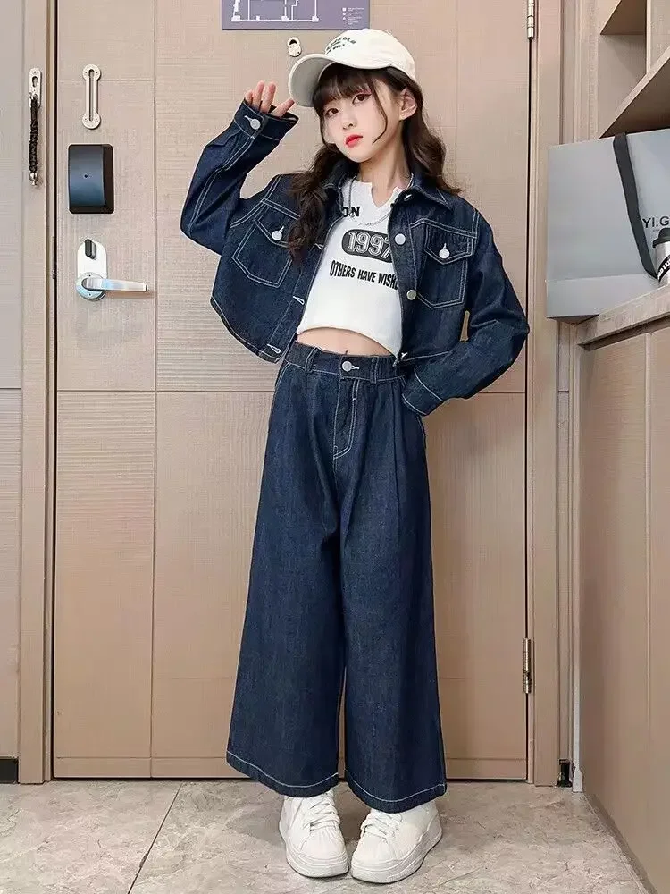 New Girl Spring Autumn New Denim Sets Children Long Sleeve Fashion Suits Coat + Pants 2pcs Sets Teenage Clothes 2pcs Suits
New Girl Spring Autumn New Denim Sets Children Long Sleeve Fashion Suits Coat + Pants 2pcs Sets Teenage Clothes 2pcs Suits
