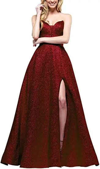 Women's Strapless Sparkly Prom Dresses Side Slit Glitter Formal Backless Party Cocktail Gowns
Women's Strapless Sparkly Prom Dresses Side Slit Glitter Formal Backless Party Cocktail Gowns
