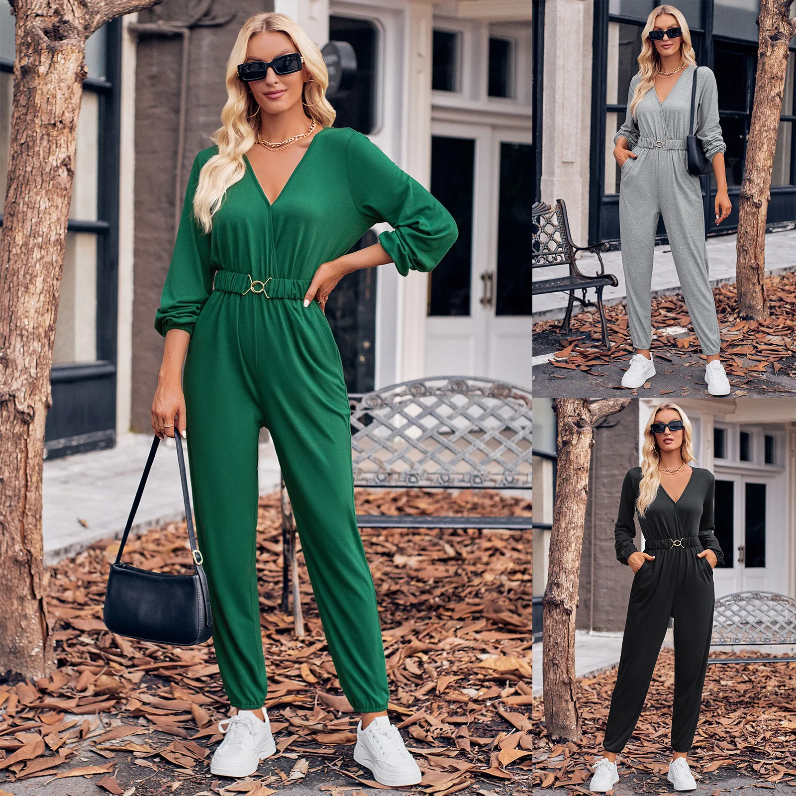 

V-neck Long Sleeve Slim Rompers Solid Bodycon Playsuit Women Jumpsuit Long Sleeve Female Elegant Playsuits Overalls for Women