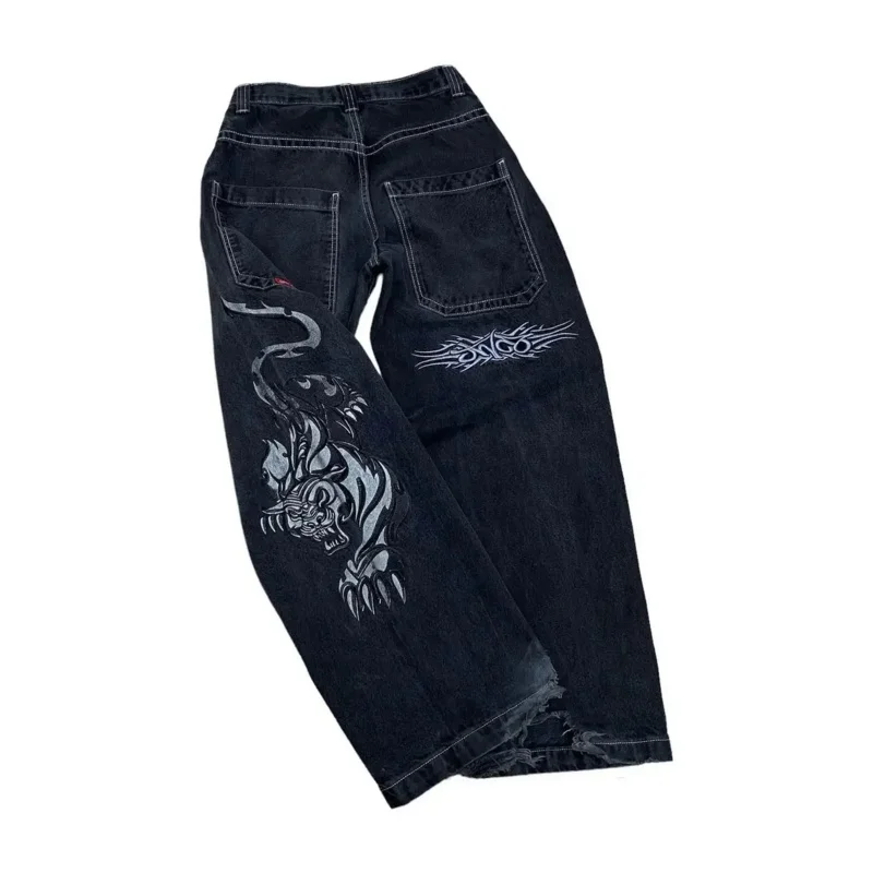 

Gothic Tiger Graphic Print Jeans JNCO Hip Hop Baggy Punk Rock Black Denim Pants Y2k Retro Streetwear Wide Trousers Men Clothing