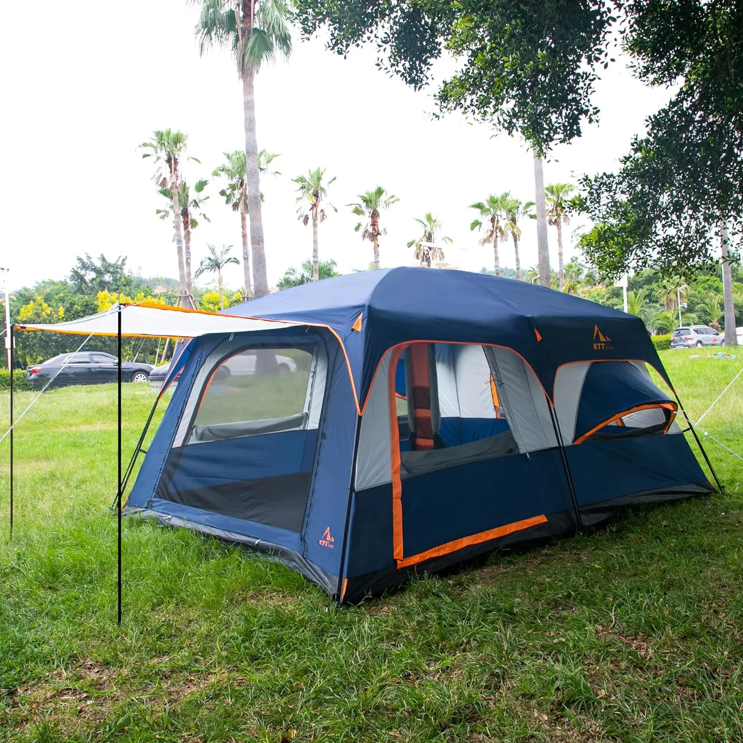 

KTT Extra Large Tent 12 Person(Style-A),Family Cabin Tents,2 Rooms,Straight Wall,3 Doors and 3 Window with Mesh,Waterproof