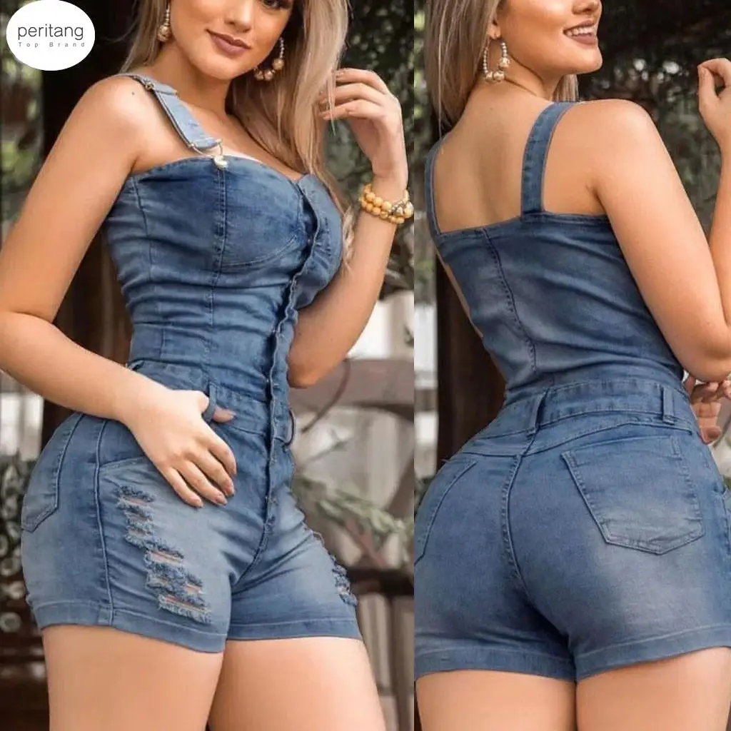 

Denim OverallsWomen Jeans Cropped Pants Overalls Jumpsuits Poled Distressed Casual Fit Summer Playsuits