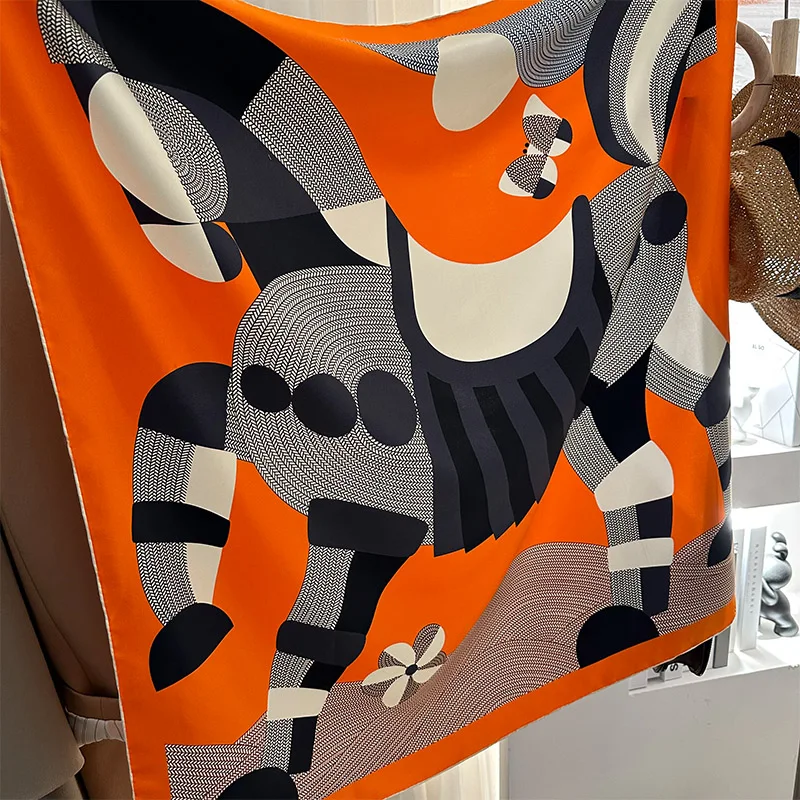 

Шарф Шелковый оранжевый, шикарный дизайнерский квадратный платок с закатанными краями, 90 см, аксессуар для волос, украшение на ремень