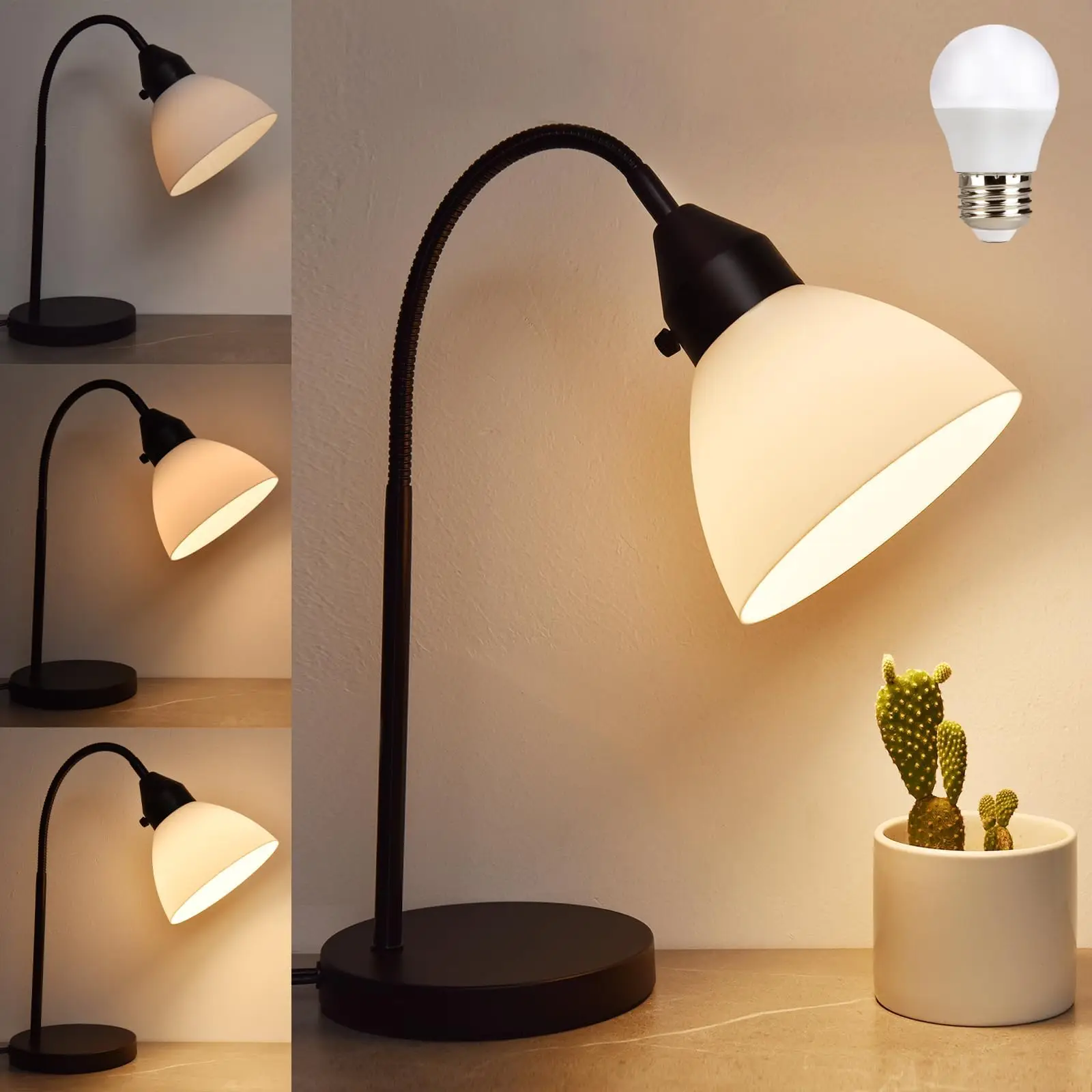 

LED Desk Lamp for Home Office 3 Levels Dimmable Reading Light Flexible Gooseneck Table Lamp for Bedside Office and Desk